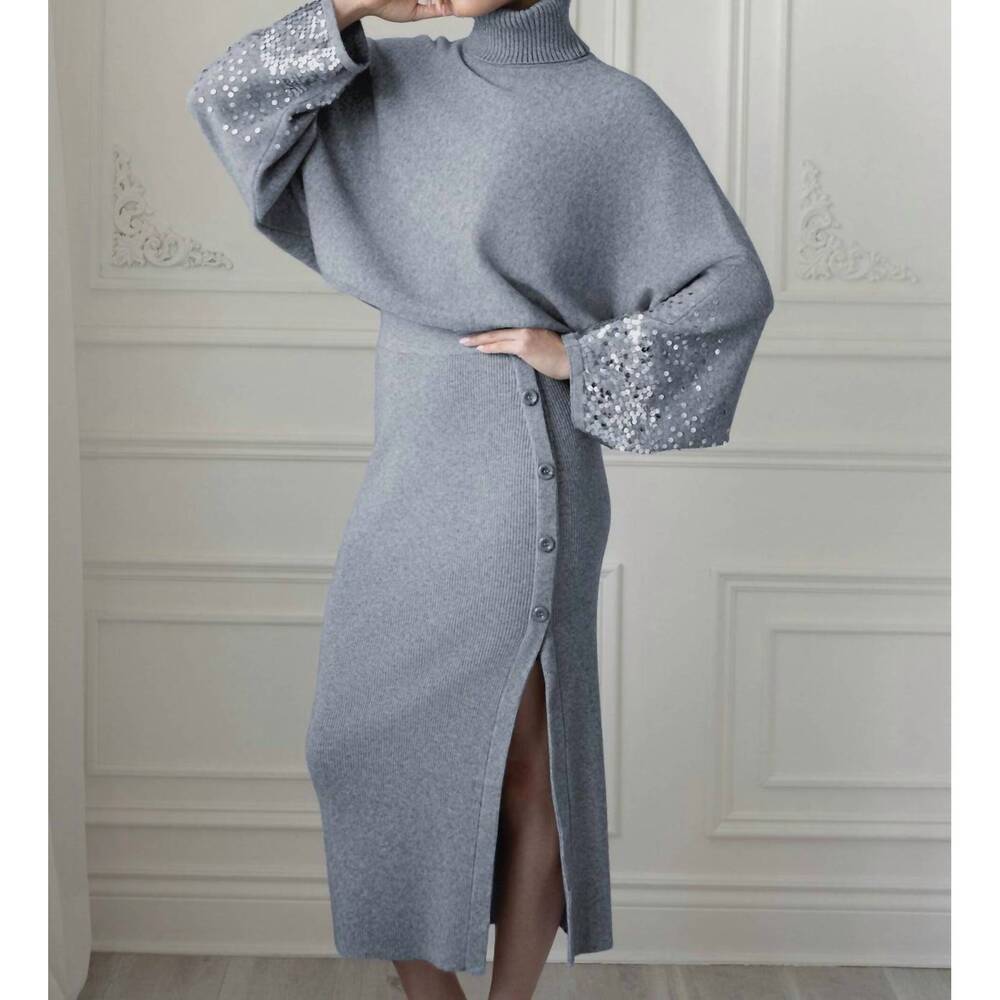 NEW ELANA WANG women's textured turtleneck sweater in silver